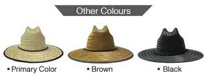 Sombreros de paja de salvavidas Logotipo de parche personalizado Sombrero de paja Impreso Playa Surf Hierba natural Sombrero de paja de salvavidas de ala ancha