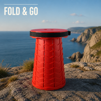 Tabouret de voyage rond rouge en plastique PP avec assise équilibrée et côtés épais pour la pêche, les voyages, la randonnée en extérieur et la plage