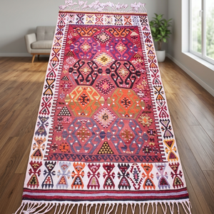 Rich Look Vintage Kilim <b>Rugs</b> Modern Exclusively Hand Made India Woven 100% Wool Red Adults Floor Covering Geometric Pattern - Product Image 5