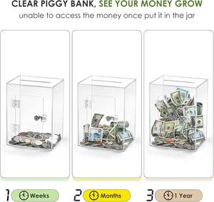 Yetişkinler ve Çocuklar İçin Kilitli Özel Akrilik Bozuk Para Kutusu, Açılır Para Biriktirme Kutusu, Bozuk Para Saklama Kutusu - Product Image 6
