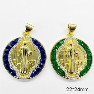 CH-HDP2956 Bonito Amuleto de Resina con Circonita Cúbica Bañado en Oro, <span class=keywords><strong>La</strong></span> Santa Muerte/<span class=keywords><strong>Guadalupe</strong></span>/San Benito, Amuleto Religioso Popular de Latinoamérica - Product Image 3