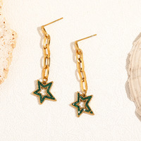 Nouvelles boucles d'oreilles de fête en acier inoxydable doré, longues boucles d'oreilles à maillons trombone, boucles d'oreilles pendantes en forme d'étoile de mer incrustées de diamants