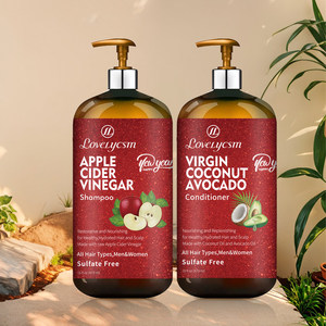 Shampooing et Après-Shampooing Bio en Gros OEM à la Biotine, Kératine, <span class=keywords><strong>Vinaigre</strong></span> de Cidre de Pomme, et Noix de Coco pour la Pousse des <span class=keywords><strong>Cheveux</strong></span> et Anti-Pelliculaire Sans Parabène ni Sulfate - Product Image 1