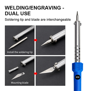 Cuchillo Eléctrico de Grabado Manual de Doble Propósito <span class=keywords><strong>con</strong></span> Conector Roscable de <span class=keywords><strong>Acero</strong></span> Inoxidable de 60W para Calentamiento Externo y Soldador - Product Image 3