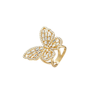 Butterfly <b>Ring</b> Gold Plated <b>Crystal</b> Rhinestone Pave Setting Women's Party Fashion Jewelry - Product Image 5