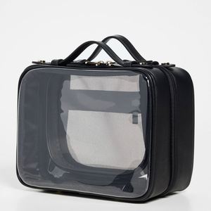 Custom Black PVC Zipper Handle Waterproof Eco-Friendly Makeup for Bag Large Capacity Double Compartments Organizer <b>Storage</b> - Product Image 3