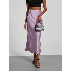 Falda Midi de Satén Personalizada para Mujer, Cintura Alta, Asimétrica, con Abertura, Elegante, para Oficina - Product Image 1