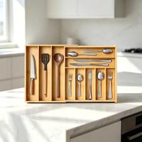 Organisateur de tiroir à couverts en bambou SpaceAid, durable, extensible, avec 10 emplacements pour ustensiles de cuisine