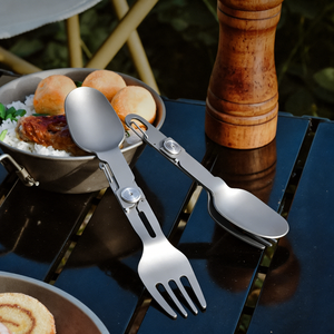 CIEUIS Ensemble de couverts portables en titane pour <span class=keywords><strong>camping</strong></span> et pique-nique, rotatif et pliable, cuillère-fourchette - Product Image 1