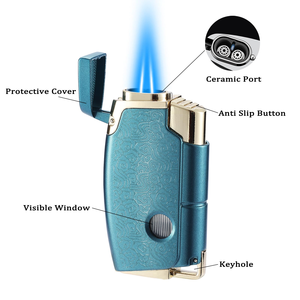 Metal case Electronic <b>Windproof</b> <b>Lighters</b> Custom logo Flip Top Gas <b>Lighters</b> Briquet Jet Flame Refillable Cigarette <b>Lighter</b> - Product Image 2