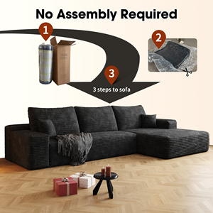 Cloud Sectional <b>Sofa</b> L-Shape Chaise Modern Modular Convertible Deep Seat No Assembly Required Plush Corduroy Fabric <b>Sofa</b> <b>Bed</b> Set - Product Image 5