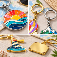 Porte-clés en métal sur le thème du voyage, phare de dessin animé, montgolfière, valise, montagne, souvenir, en alliage de zinc, fait main, forme irrégulière