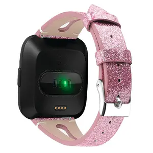 Eraysun For Fitbit Versa/Versa 2/Versa Lite Smart Bracelet Leather Bling Watch Band Wristband Smart Watch Strap Fitness Tracker