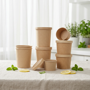 8 OZ Customized Kraft Paper <b>Cups</b> Bowls With <b>Disposable</b> Food Packaging Soup Snack Beverage <b>Cups</b> Bowls - Product Image 2