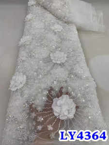 <span class=keywords><strong>NIAI</strong></span> 3D Fleurs Perlé Net Dentelle Tissu Français Tulle Net Haute Qualité Nouveau Polyester Sequin Tissu Robe De Mariée Dentelle Avec Perles - Product Image 3