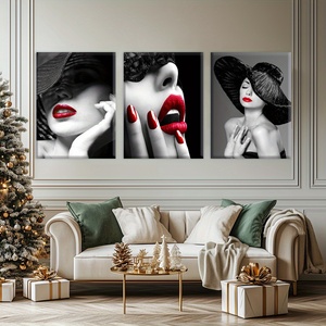 HAOWAI-Peinture sur <span class=keywords><strong>Toile</strong></span> Moderne à Lèvres Rouge Art Mural, 3 Pièces, sans Cadre, pour Décoration de Maison - Product Image 2