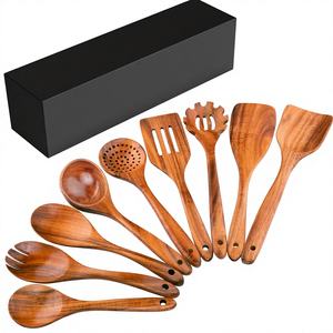 Juego de Utensilios de Cocina <span class=keywords><strong>Zulay</strong></span> de 9 Piezas de Madera de Teca con Acabado Liso, Antiadherente y Agarre Cómodo - Juego de Regalo en Caja - Product Image 3