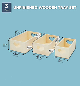 Chưa hoàn thành khay bằng gỗ hộp thiết lập với hình trái tim xử lý <span class=keywords><strong>DIY</strong></span> gỗ thủ công mỹ nghệ 3 kích cỡ cho tường dấu hiệu và hộp gỗ - Product Image 4