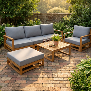 EDEN Ensemble de canapés de jardin contemporains en bois d'acacia, 6 pièces, écologiques, avec coussins imperméables, pliables, pour terrasses et hôtels - Product Image 1