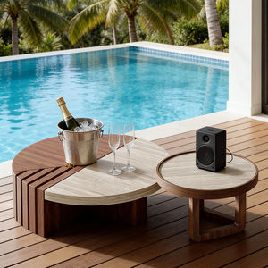 스톤 탑 우드 베니어 스트라이프 디자인 포스트모던 중국풍 투톤 커피 테이블 세트 낮은 테이블 가구 - Product Image 2