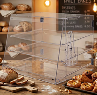 Vitrine de Comptoir Commerciale Rectangulaire Moderne en Acrylique pour Aliments, Présentoir de Boulangerie à 3 Plateaux, Ouverture Facile par le Haut, Porte Arrière en Plexiglas