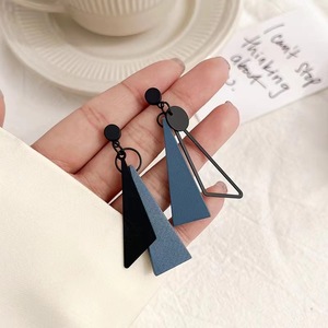 <strong>Japanese</strong> New Vintage Wooden Asymmetric Earrings Triangle Women's Pendant S925 Silver Needle Earrings No Hole Earclip - Product Image 1