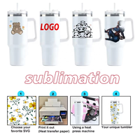 Gobelet isotherme personnalisé en acier inoxydable de 40 oz avec poignée et couvercle, mug de voyage sous vide, sublimation, paille, logo gravé au laser, bleu