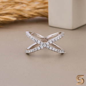 Anillo Cruzado con Diamante Cultivado en Laboratorio de 0.57 CT, Banda de Diamantes Cruzados de 1.60 mm, Anillo de Diamante Cultivado en Laboratorio, Anillo Minimalista - Product Image 2