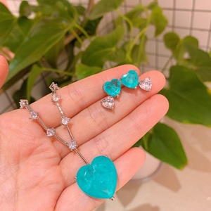 Fashion Eco-friendly Copper 10*10/20*20mm Blue Large Zircon Oversized Pendant and <b>Earrings</b> Ring Jewelry <b>Sets</b> for Bold Statements - Product Image 2