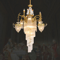 Lustre suspendu en laiton surdimensionné de style baroque pour salle de banquet d'hôtel, lustres de plafond haut, luminaire suspendu en cristal européen pour escalier