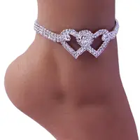 Gelang Kaki Berlian Imitasi Cinta Ganda Baru Berlian Cerah 2022 Gelang Kaki Perhiasan Pantai Lintas Batas