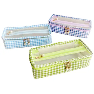 Double Zipper Pencil Case For School College Stationary Bag Holder Girls Travel Cosmetics Storage Large Capacity Pencil Bag
