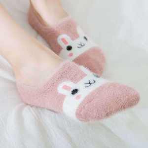 महिलाओं के मोजे महिलाओं लघु मोटी अदृश्य गर्म मोजे सर्दियों वसंत अदृश्य चप्पल कोई शो कम कट पालतू प्यारा टखने जुर्राब - Product Image 3