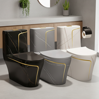 Ensemble de toilettes monobloc en céramique BGS, blanc et or, à double chasse, avec chasse à jet siphonique et fermeture douce, pour salle de bain, style nord-européen