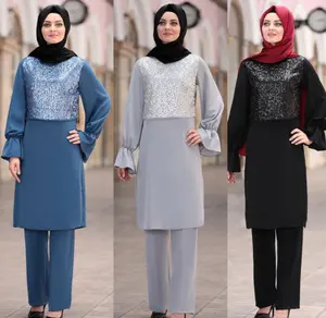 Setelan Hijab 2 Potong Baju Muslim Wanita, Pakaian Muslim Musim Baru Kualitas Tinggi Buatan Turki Berpadu Elegan