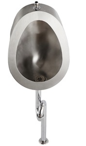 Urinoir mural ovale en acier inoxydable à chasse d'eau par gravité, design industriel, facile à nettoyer, usage public - Product Image 3