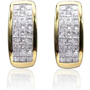Ornaatis Princess Cut Diamond <b>Huggie</b> Hoop Earrings 2.09 Cttw 14K Yellow Gold Invisible Setting Women's Everyday Wear - Product Image 2