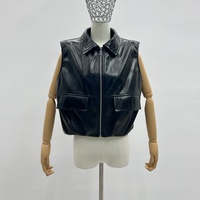 Chaqueta de cuero negra corta para mujer, chaleco de cuero informal estilo urbano, ropa exterior al por mayor hecha a medida