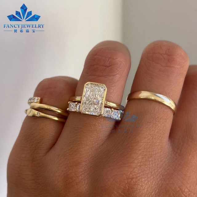 Luxury D Color Radiant Cut Lab Grown Diamond Engagement Ring IGI Certified Hpht Cvd Bezel Setting 14K 18K Solid Gold Unisex