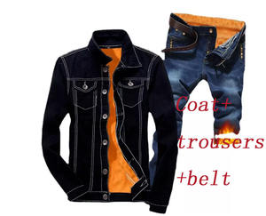 Giacca in Denim da uomo autunno e inverno con giacca spessa in velluto Top Casual stile coreano pantalone completo 7-30 anni - Product Image 1