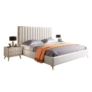 고급 새로운 디자인 럭셔리 고급 현대 침대 룸 가구 세트 프레임 단단한 나무 더블 킹 사이즈 가죽 침대