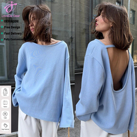 Suéter de Punto Personalizado al por Mayor de Loveda con Logotipo Personalizado para Mujer, Otoño Invierno, Casual, Holgado, Suave, Color Sólido, Sexy, sin Espalda