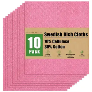 Swedish Kitchen Wipes 10 Pink Simple Cellulose Sponge Wipes Biodegradable and Reusable Kitchen Wipes
