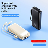 Batterie externe premium 20000 mAh 22,5 W à charge rapide avec 2 câbles intégrés, écran LED, sortie USB-C/PD, chargeur portable léger en tissu