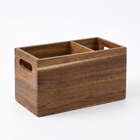 Boîte de rangement pour ustensiles de cuisine en bois d'acacia personnalisée, avec séparateur amovible, plateau de rangement en bois avec poignée