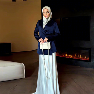 2026 New Design 2 Pieces Satin Blazer Long Skirt Set Factory Wholesale Muslim Women Modest Office <strong>Wear</strong> - Product Image 1
