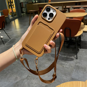 Étui de téléphone souple uni avec cordon bandoulière et porte-cartes pour <span class=keywords><strong>iPhone</strong></span> 17 Air 16 15 14 13 12 17 Pro, coques de téléphone à cordon - Product Image 2