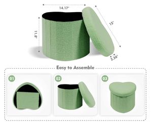 Faux Teddy Tufted Foldable Storage <b>Stool</b> Versatile Round Storage Ottoman <b>Foot</b> <b>Rest</b> - Product Image 4