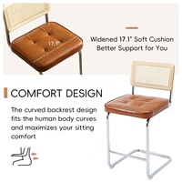 Chaise de bar moderne à dossier bas, tabouret de comptoir en simili cuir avec dossier en rotin naturel et cadre luge en acier chromé