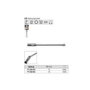 Yato <b>Spark</b> <b>Plug</b> <b>Socket</b> 3/8" 14mm 16mm CrV Magnetic Extended Thin Wall - Product Image 1